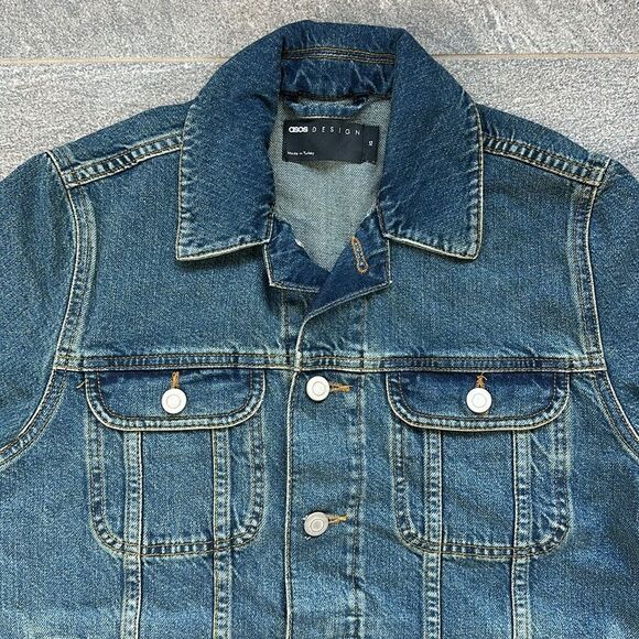 NWT Asos Regular Denim Trucker Jean Jacket Mid Medium Wash Side Pockets X-Small - Picture 4 of 16